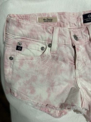 AG Adriano Goldschmied Shorts Womens Size 25 White Pink Denim Daisy Low Rise 7