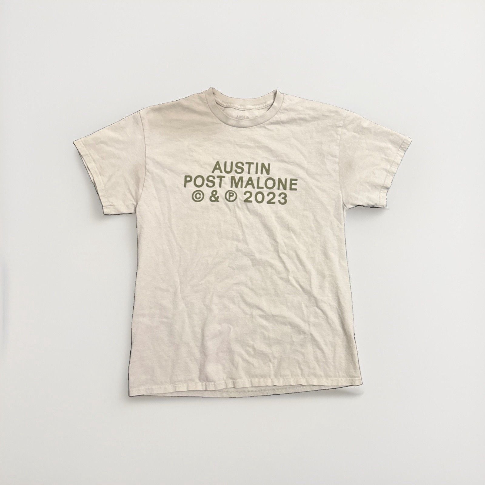 Post Malone Shirt Beige 2023 Tour Dates Austin Concert T-Shirt Size M Preowned 2