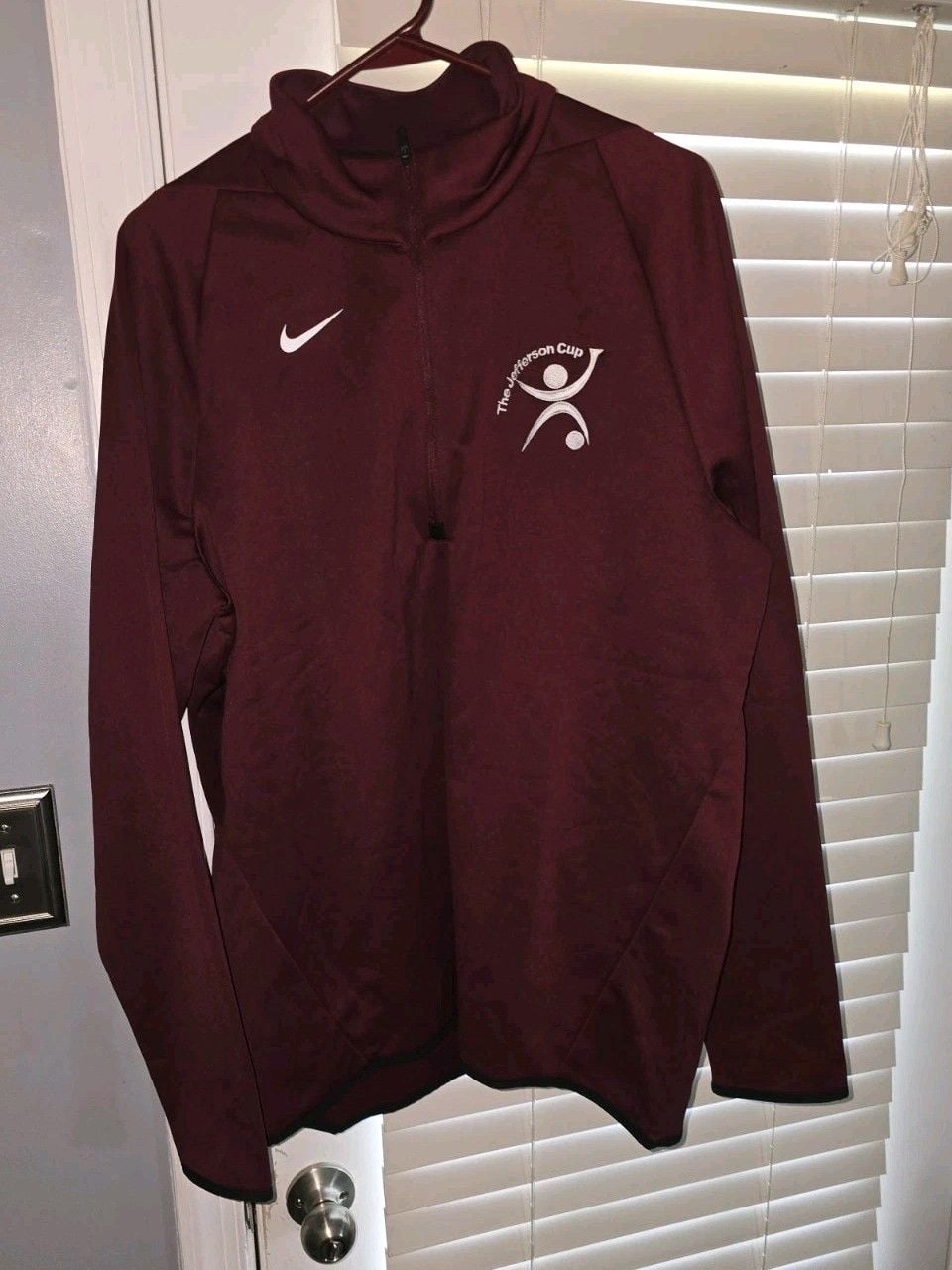 Nike Dri-Fit Sweatshirt Mens L Burgundy Quarter Zip Pullover Jefferson Cup Logo 2