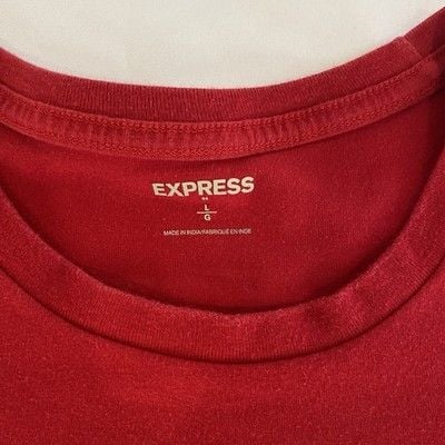 Express Men's Red Crew Neck T-Shirt with Black & White Logo Stripe Size L 4