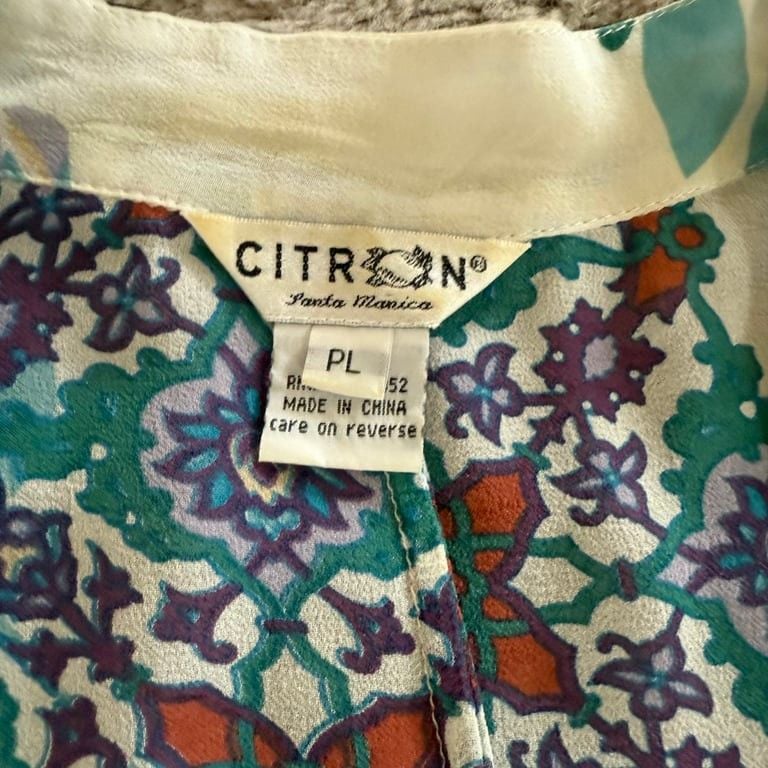 Citron women’s Sz PL 100% silk cardigan kimono top butterfly floral boho garden 6