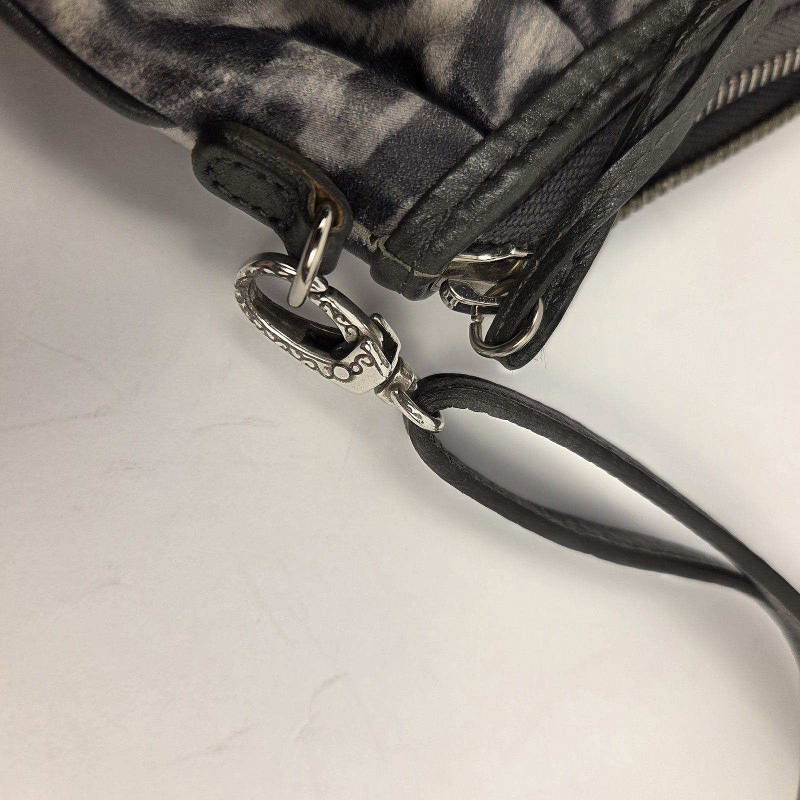 BRIGHTON Cosmo Cat Crossbody Clutch Mini Bag Grey Snow Leopard Animal Print 9