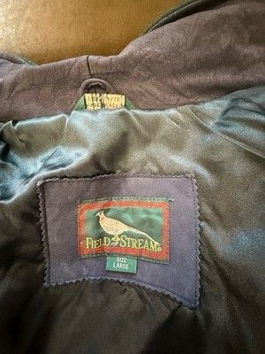 Vintage Field and Stream Bomber Jacket Mens Large Green Wool & Blue Suede 13
