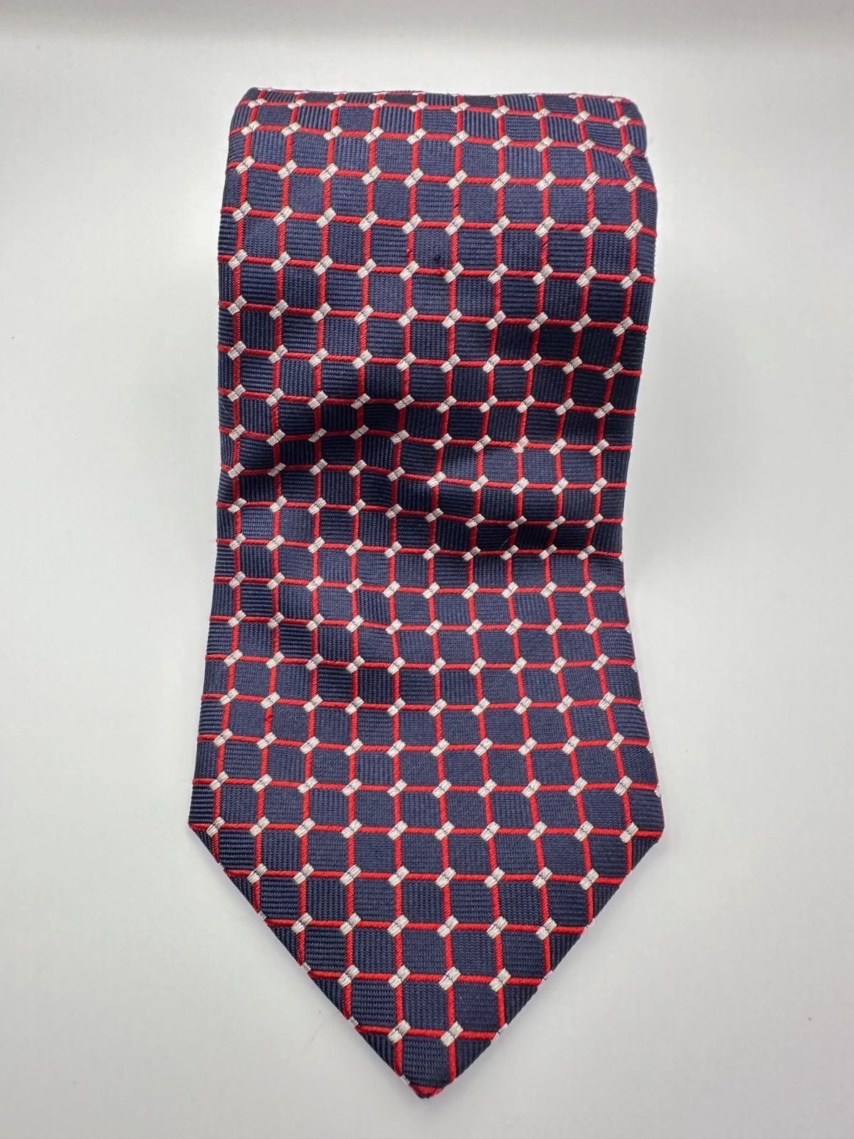 Dormeuil Navy & Red Lattice 100% Silk Tie – Dormeuil Tipping Made in Italy 5