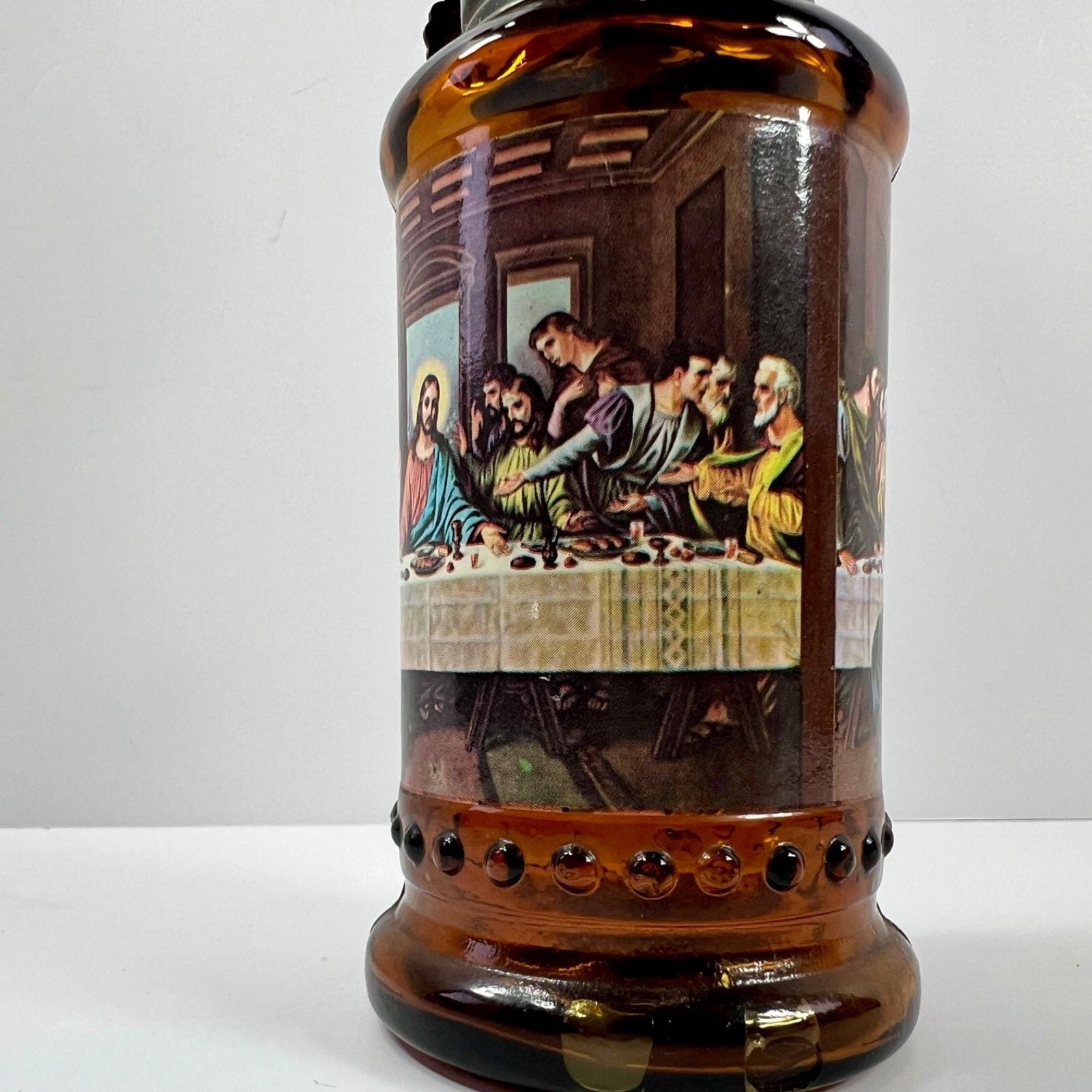 Vintage Chap Stick 1976 Amber Glass Mini Oil Lamp "The Last Supper" Hong Kong 5