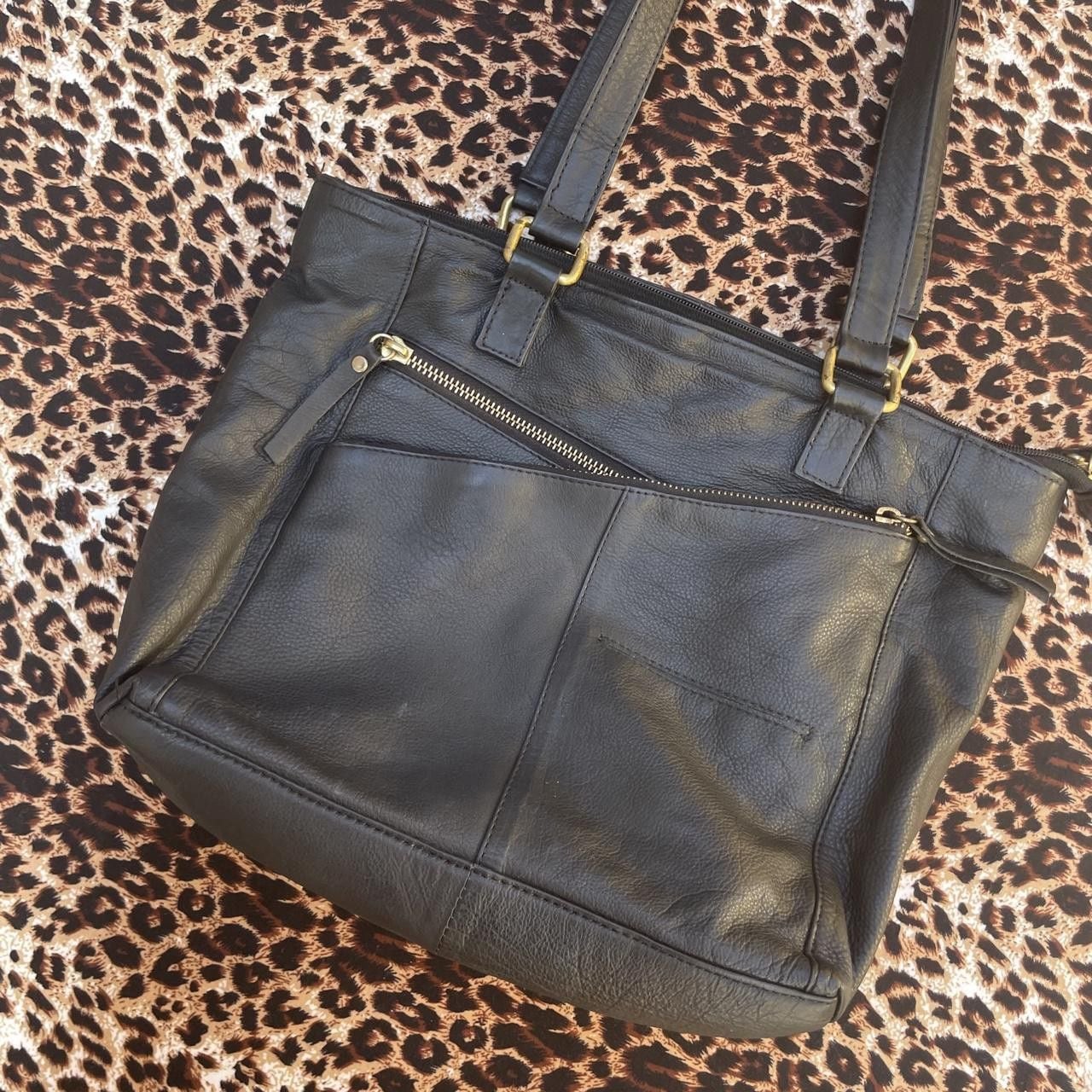 90s black leather tote bag 3