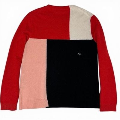Chinti & Parker 100% Cashmere Colorblock Sweater Red Black Pink Cream Size S 5
