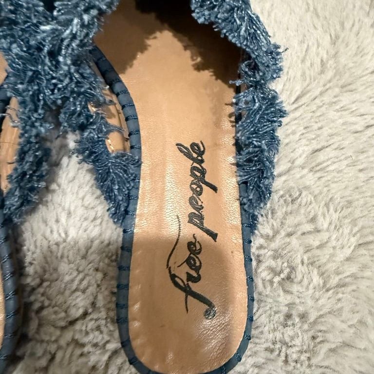 Free People Women's Frayed Blue Mules Size 37 3
