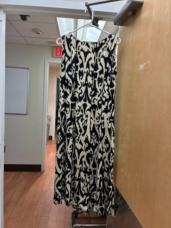 Perceptions New York Black and Beige Ikat Print Ruched Waist Maxi Dress Size L 3
