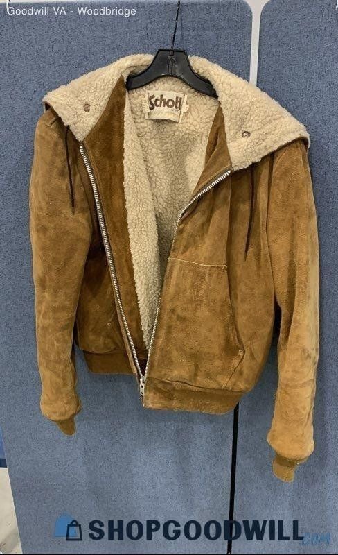 VTG 70s Schott NYC Suede Bomber Jacket Mens Split Hood Sherpa Fleece Lined USA 4