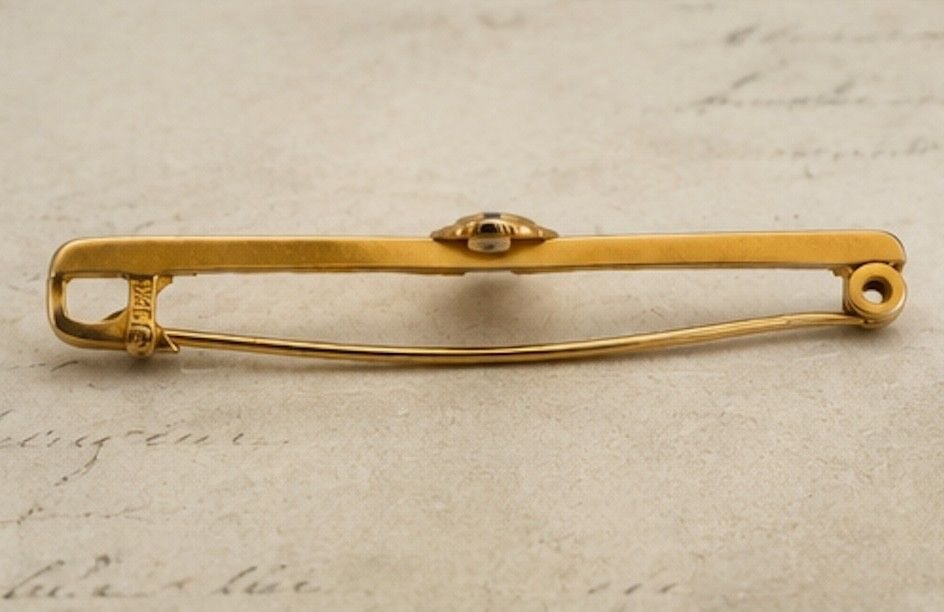 Antique 14K Gold & Sapphire Cabochon Bar Brooch | Edwardian c.1900–1920 6