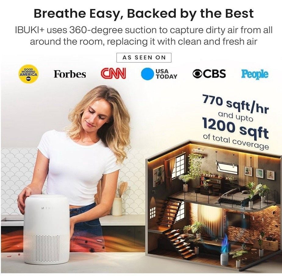 MIKO Smart Air Purifier HEPA Filter WiFi Large Room 1200 Sq Ft Smoke Pet Odor 6