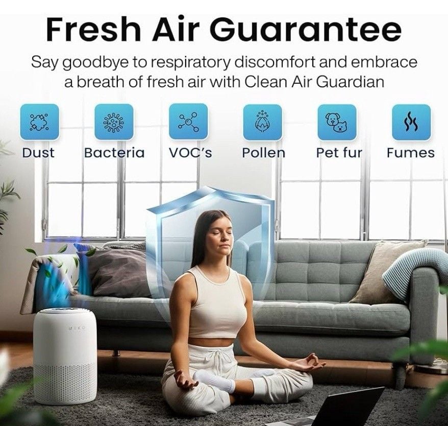 MIKO Smart Air Purifier HEPA Filter WiFi Large Room 1200 Sq Ft Smoke Pet Odor 9
