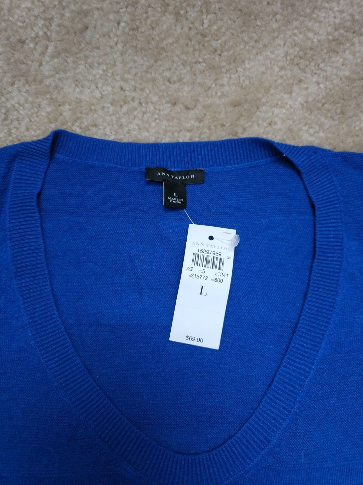 NWT Ann Taylor Blue Scoop Neck Striped Lightweight Sweater Women's L $69 6