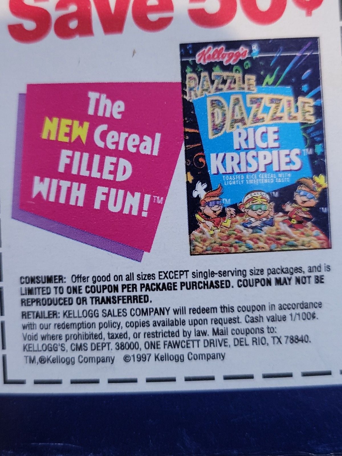 Kellogg's Razzle Dazzle Rice Crispies Cereal Box 1998 Original Seal NOT OPEN! 13