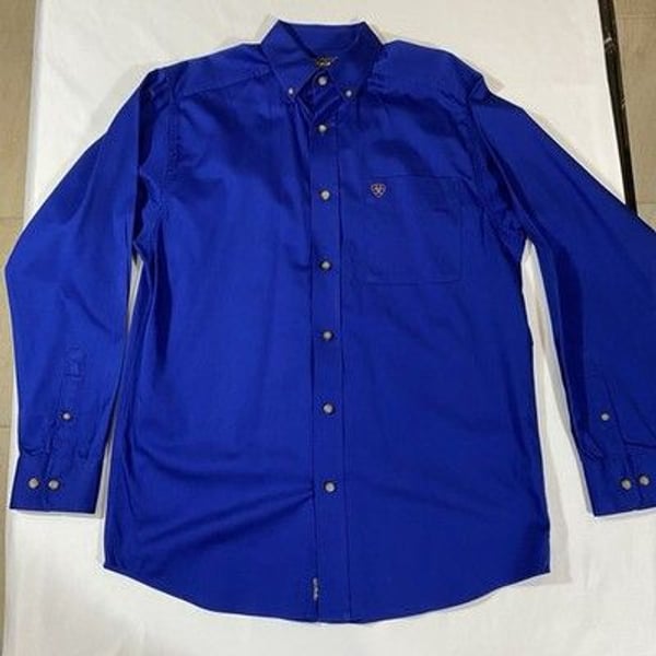 Ariat Button Down Shirt Twill Men's S Long Sleeve Blue Embroidered Logo Western