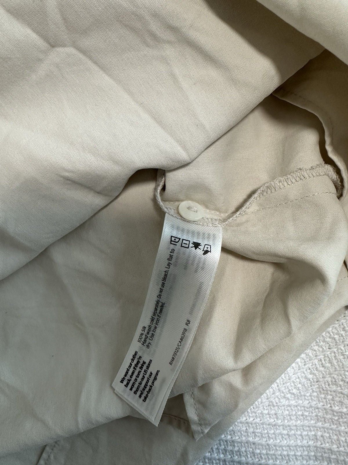 EILEEN FISHER Beige cream Mandarin Collar Button Front silk tunic Blouse - XL 10