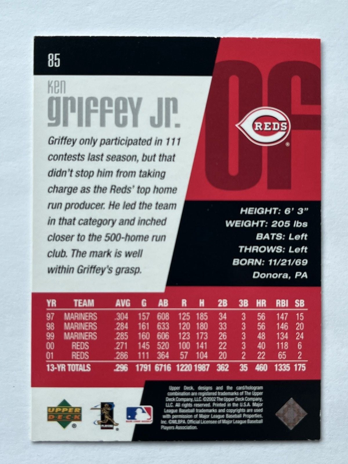 Ken Griffey Jr. 2002 Upper Deck Diamond Connection #85 Cincinnati Reds 2