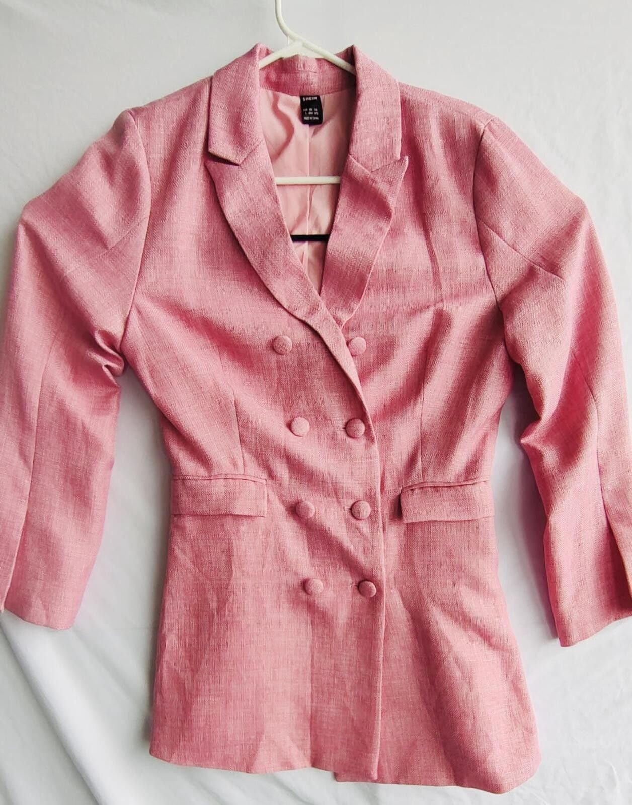 SHEIN Pink Double-Breasted Blazer Jacket, Size L 2