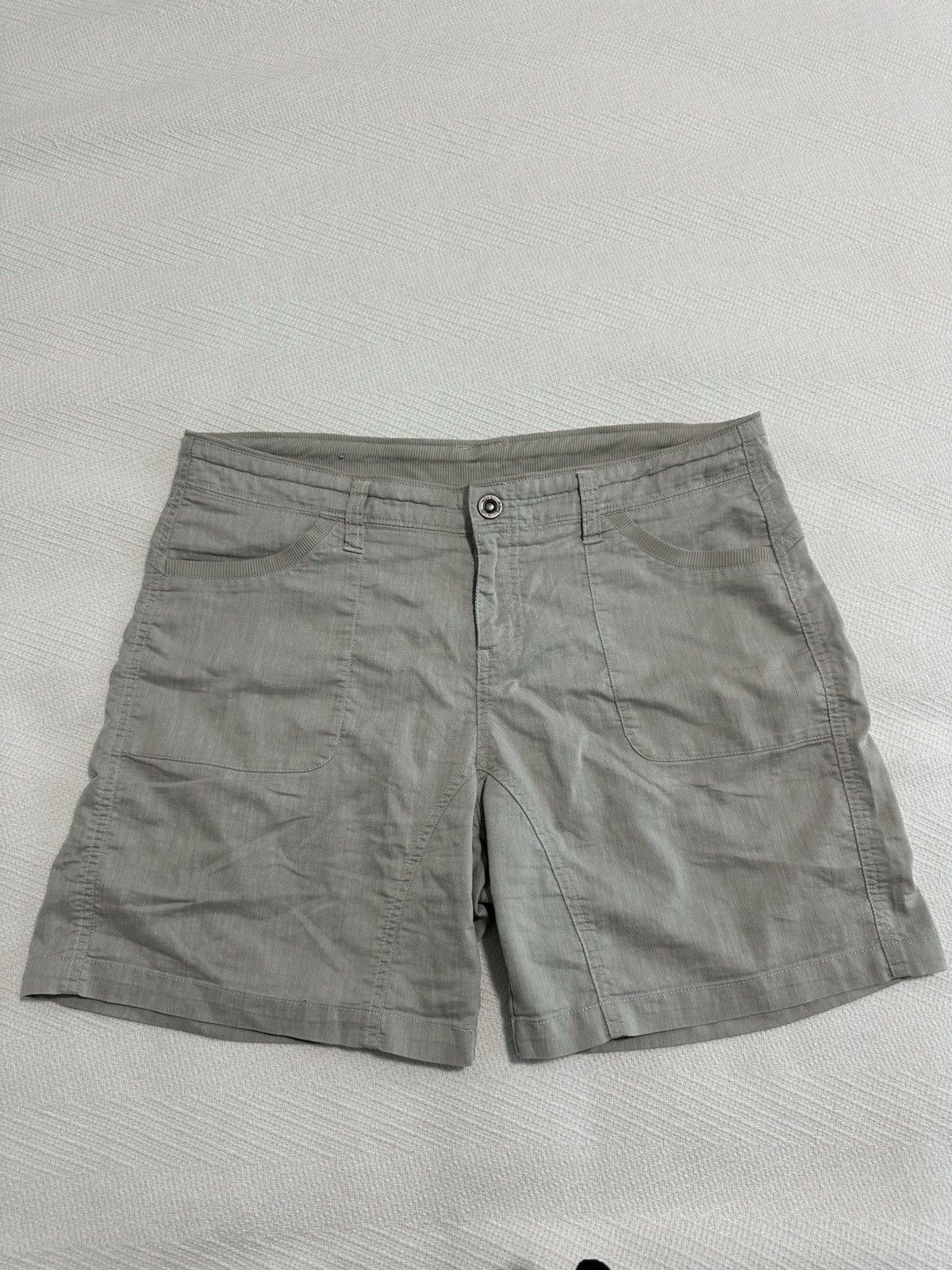 Kuhl Cabo Shorts Gray Cotton Linen Blend Hiking Hidden Drawsting Waist Size 12 2