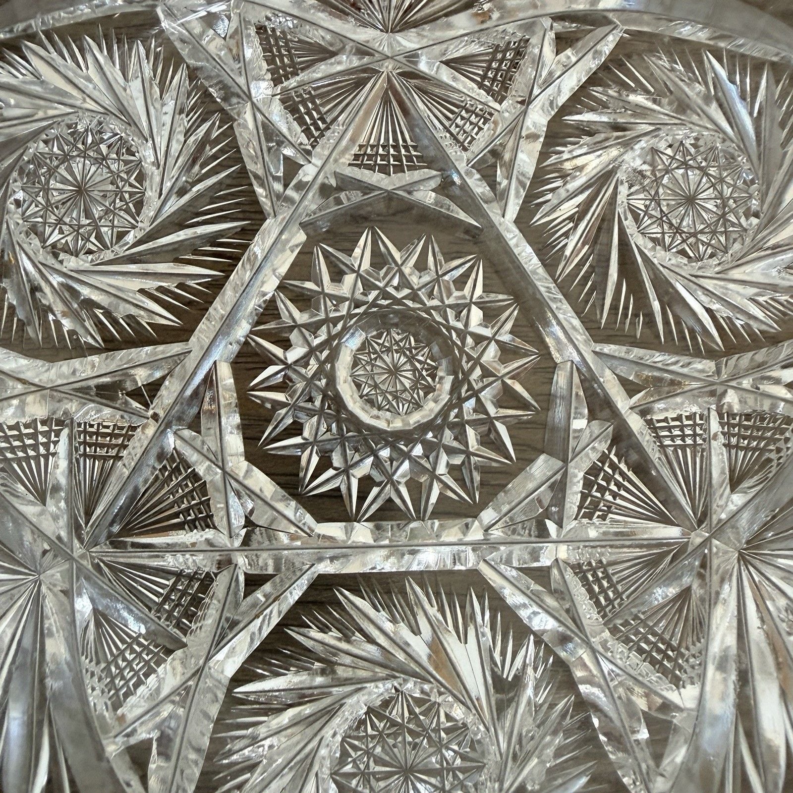 Vintage American Brilliant Cut Glass Bowl Pinwheel Hobstar Fan Sawtooth Rim 6” 7
