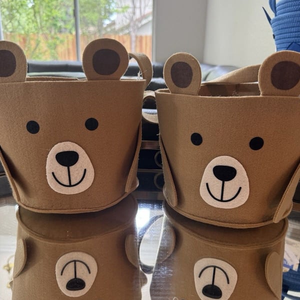 Two Spritz Brown Bear Unisex Baskets or Nursery Felt Bin Set Bears Theme 