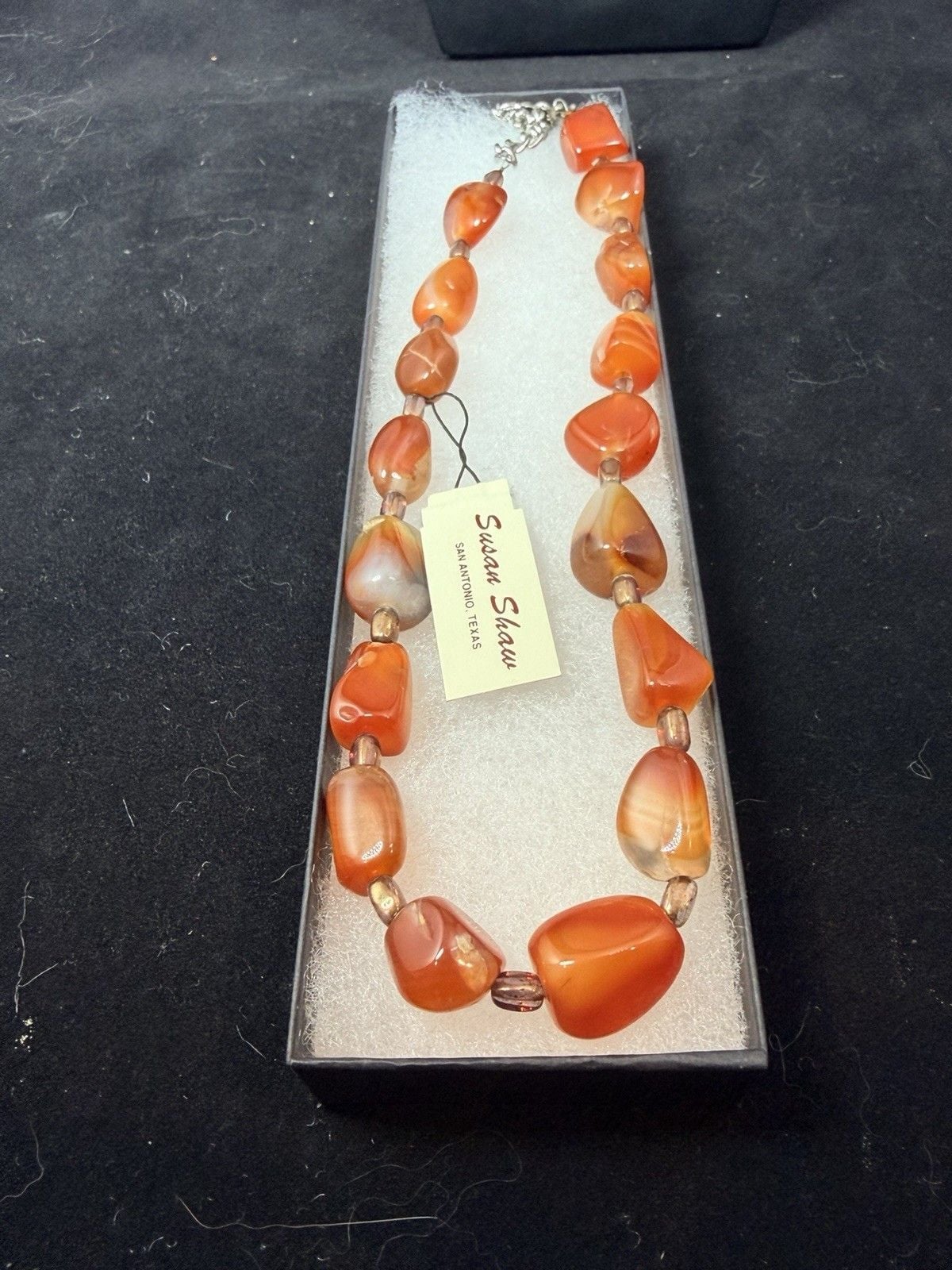 NWT Susan Shaw Carnelian Agate Nugget Necklace Orange Gemstone Statement Signed 7