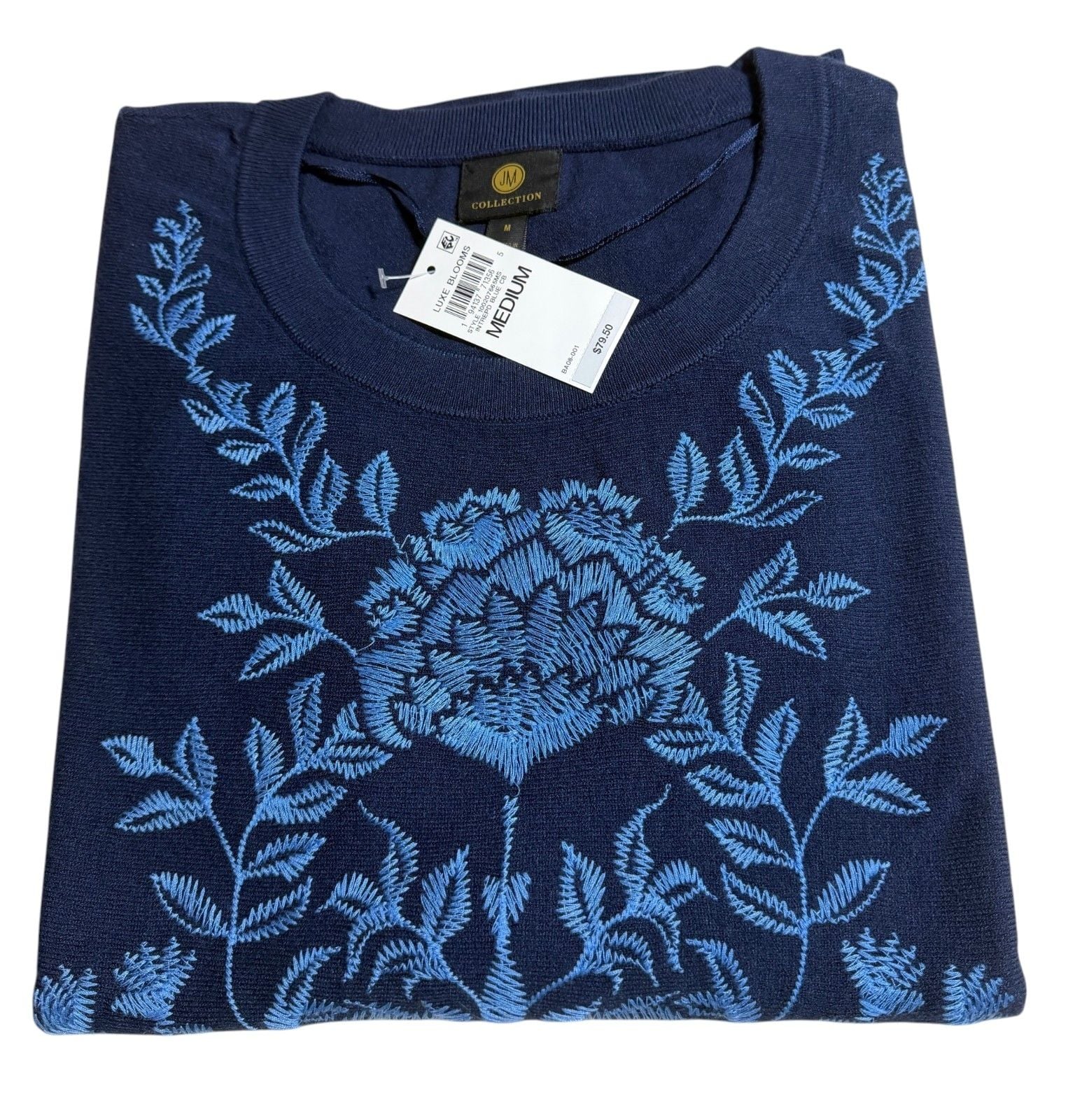JM Collection Luxe Blooms Women's Embroidered Top Navy Blue Size M NWT 4