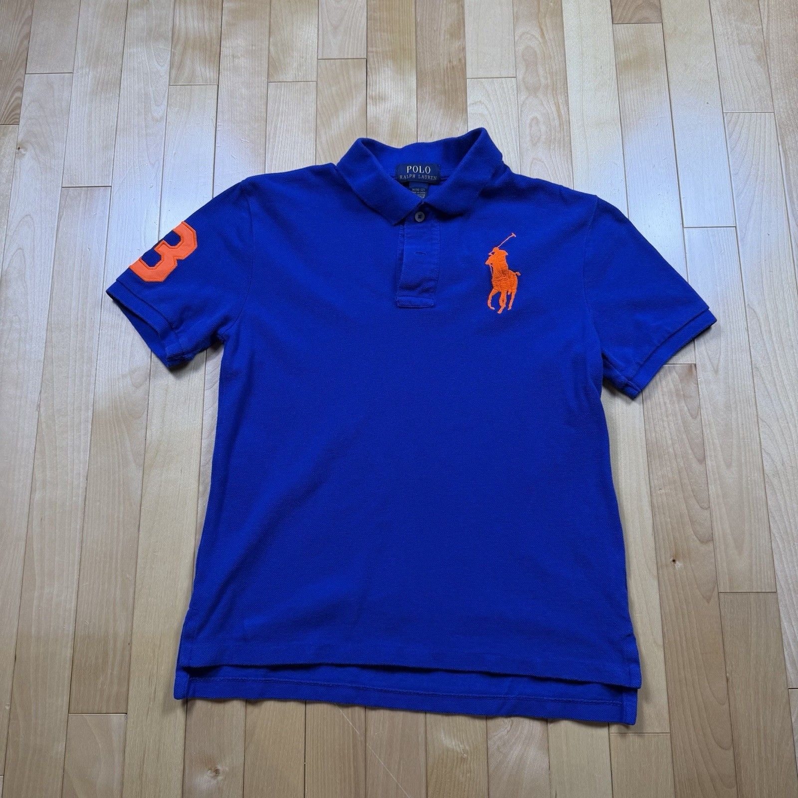 Polo Ralph Lauren Boys M 10-12 Big Pony Polo Shirt Blue Orange #3 Cotton 3