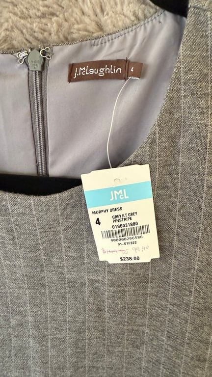 NWT J. McLaughlin Murphy Dress Grey Pinstripe Size 4 Wool Career Office $238 3
