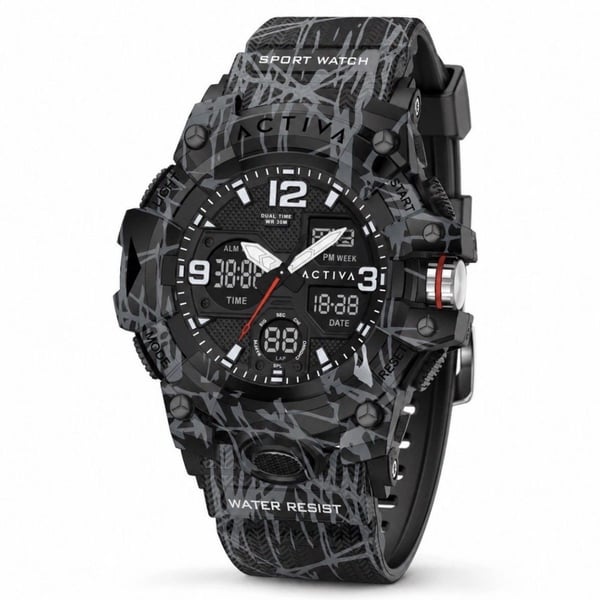 Activa Decus X Digital Men’s Watch Black Camo 49mm ACW8008-001 New In Box