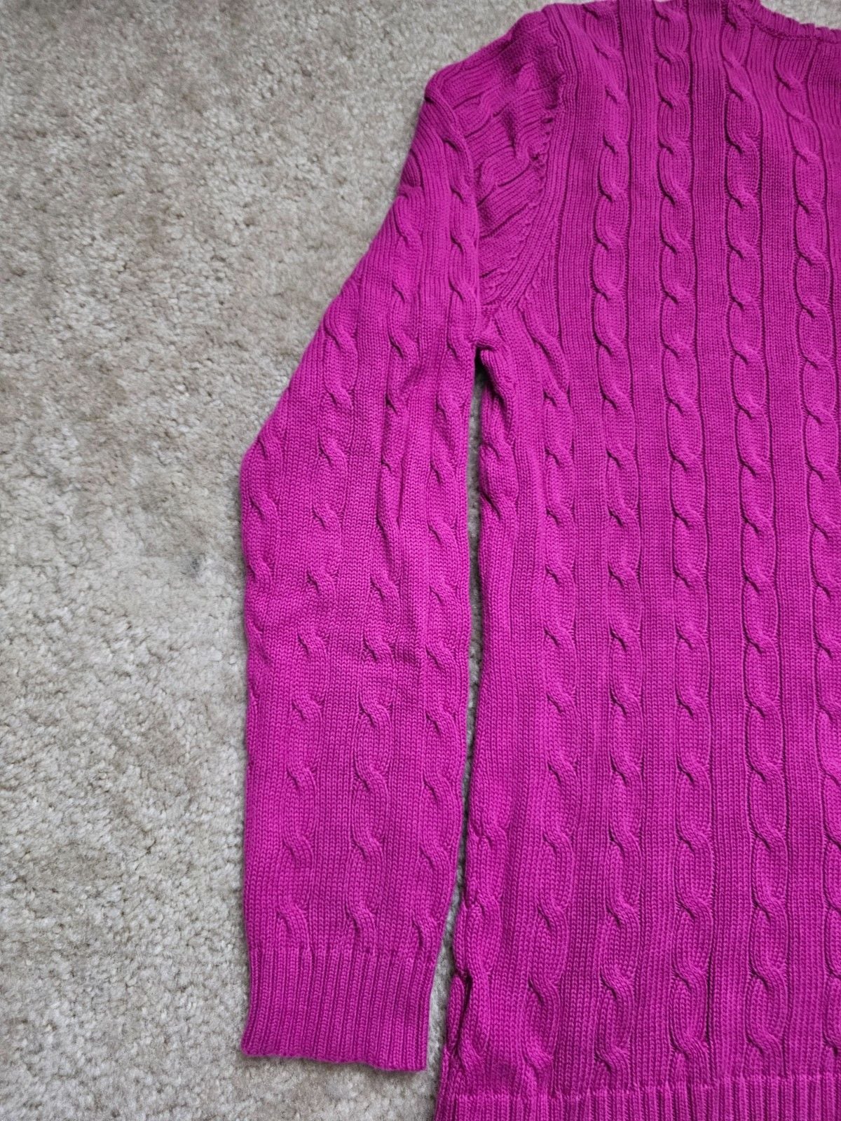 Lauren Ralph Lauren Women XL Pink Cable Knit V Neck 100% Cotton Sweater 8