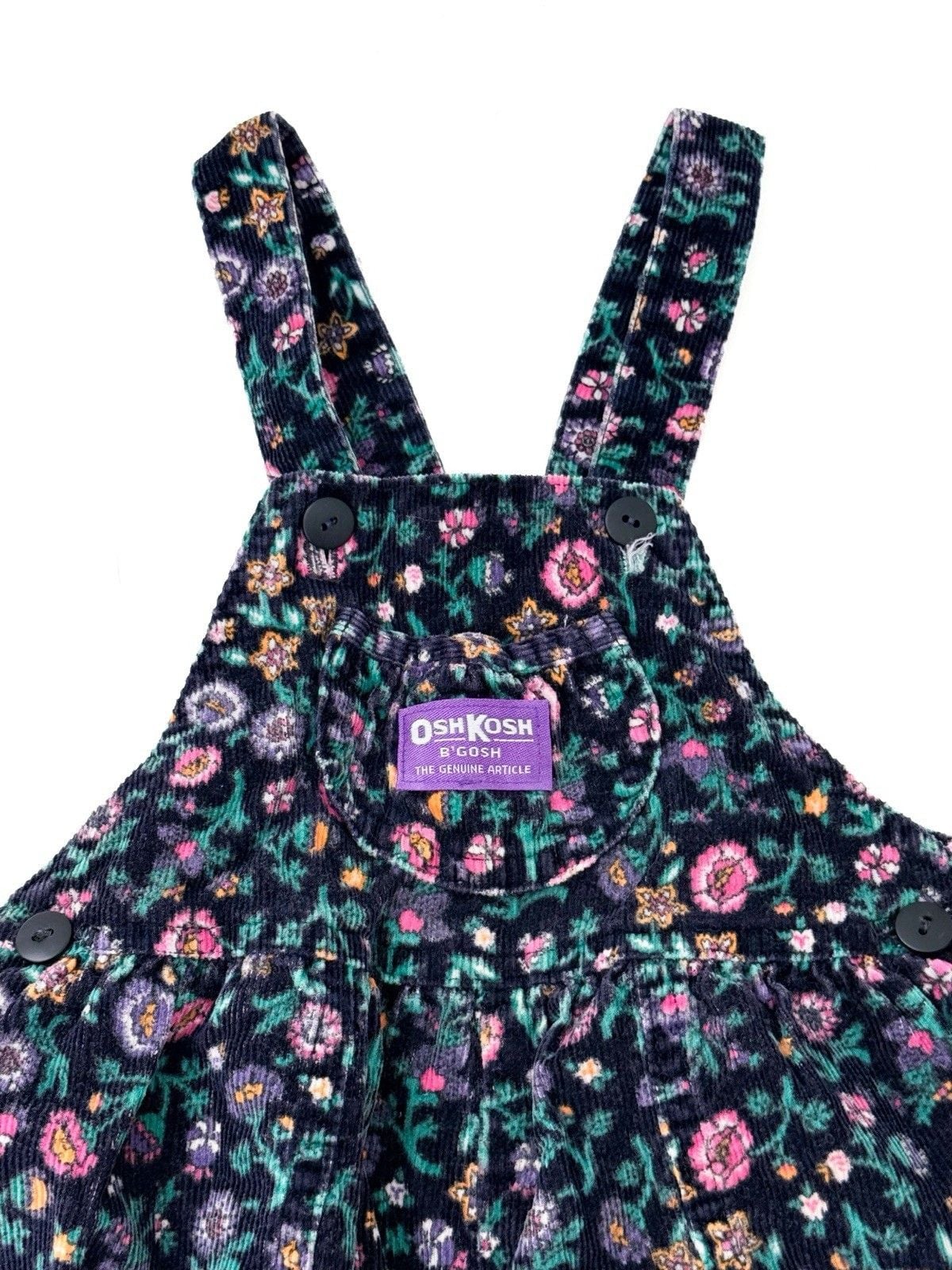 OshKosh B'Gosh 2T Corduroy Floral Overalls Purple Tag Vintage Vestbak Made USA 3