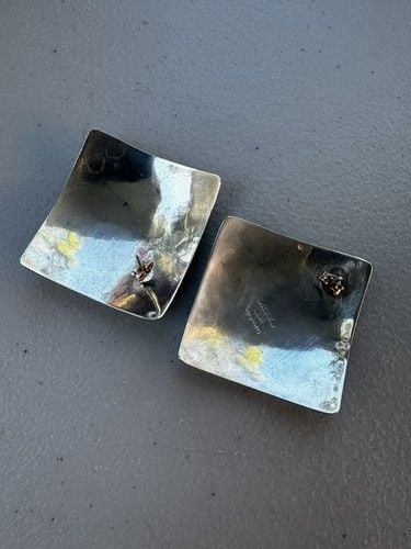 Vintage Mexican Sterling Silver Square Earrings Signed /Stamped Post 3