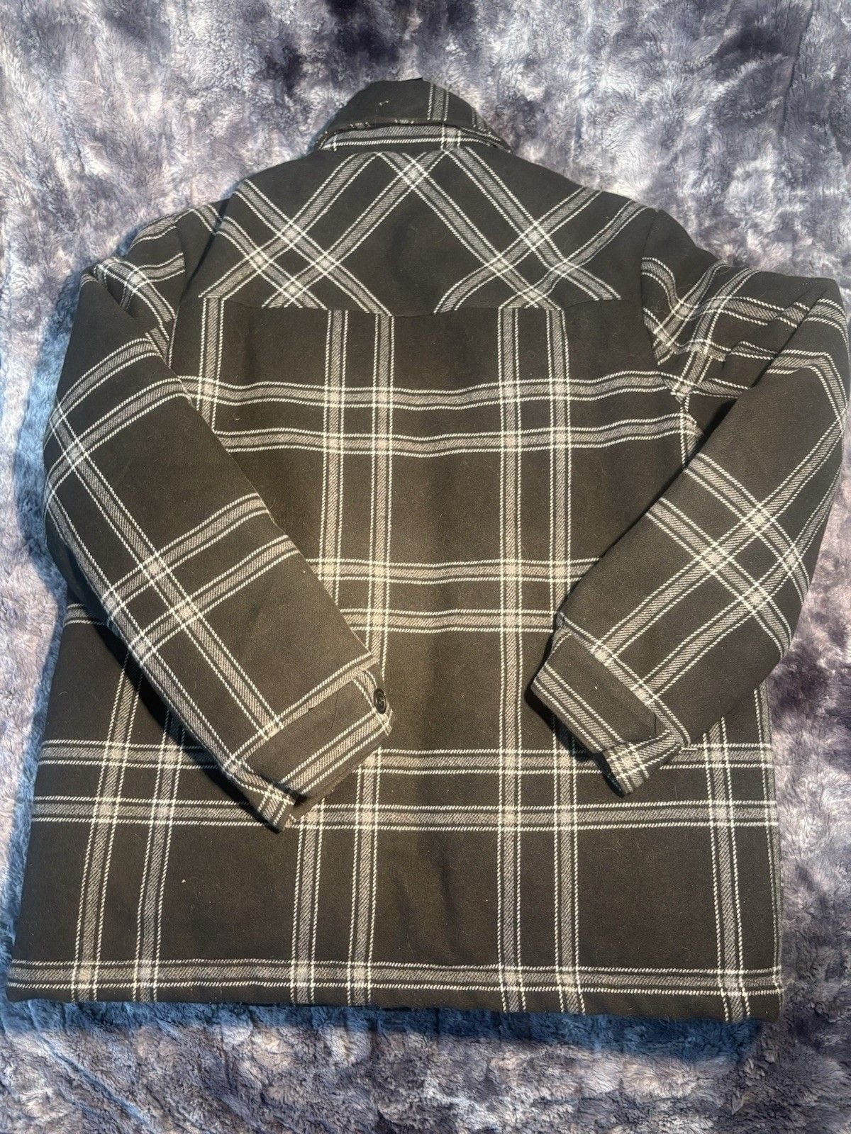 Broken Promises Plaid Flannel Shacket Jacket Womens Small Black Grey Button Up 7