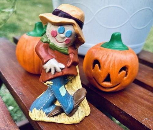 Vintage Halloween Kitschy Hand Painted Ceramic Figurines Spooky Season Set Of 4 11