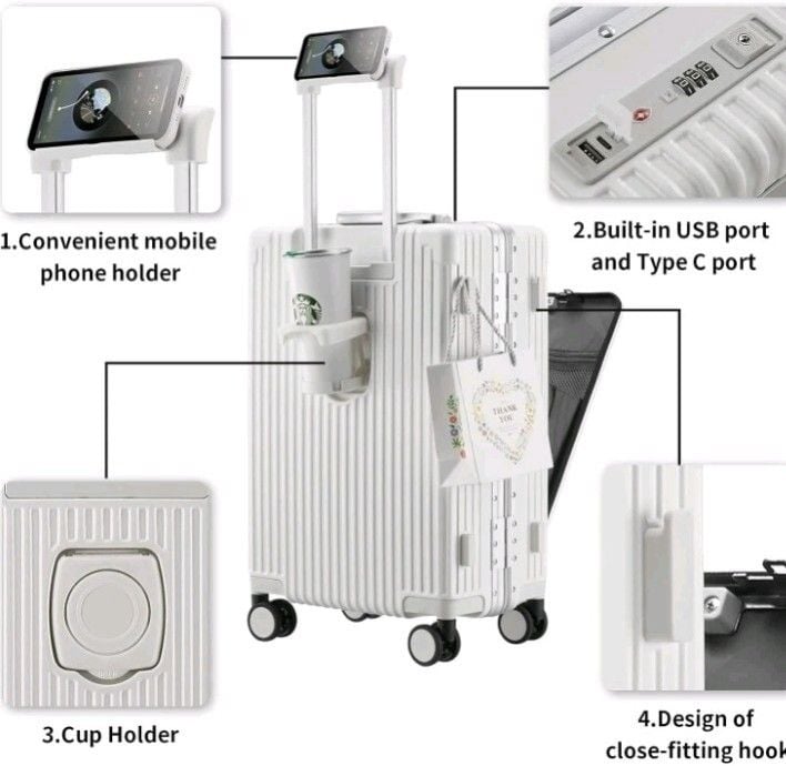 22" Aluminum Carry On Luggage Spinner Wheels TSA Lock USB Port Laptop Compartmen 10