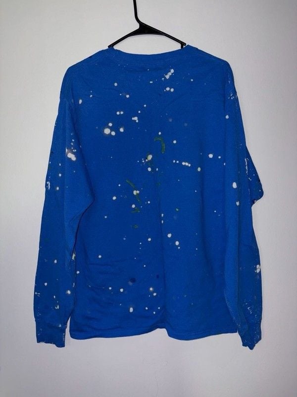 Hanes ComfortSoft Blue Paint Splatter Long Sleeve T-Shirt Size Large 3