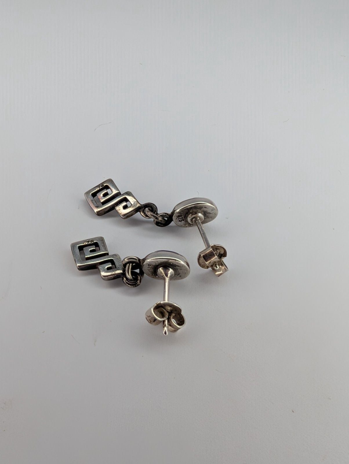Sterling Silver 925 Greek Key Lapis Lazui Stud Earrings 4