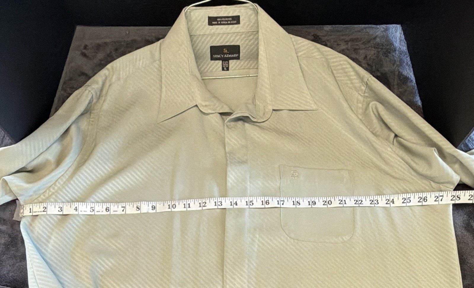 Stacy Adams Men's XL Regular Fit Green/Beige Striped Dress Shirt 17-17.5 32/33 5