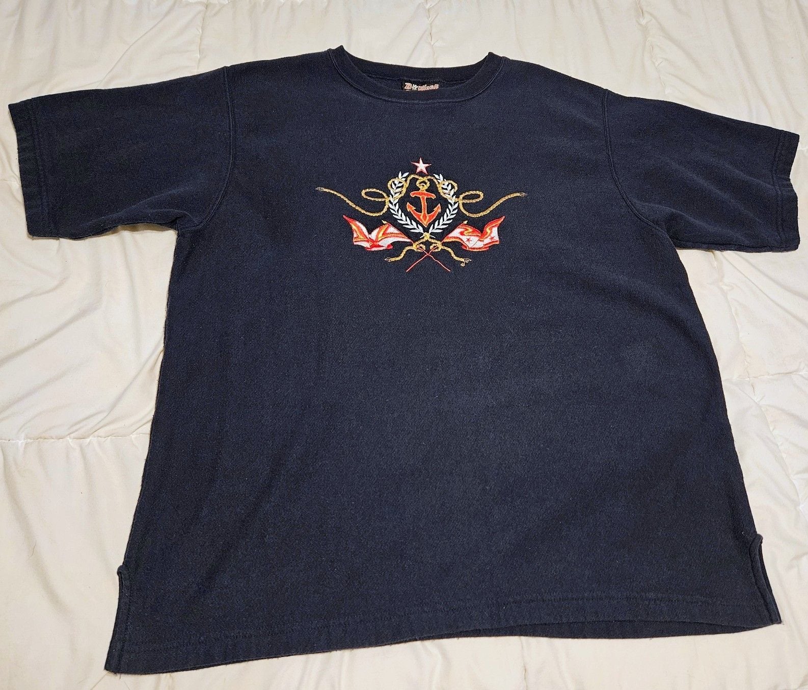 Bullseye Womans Navy Crewneck Tee Embroidered Nautical Graphic XL Pullover 2