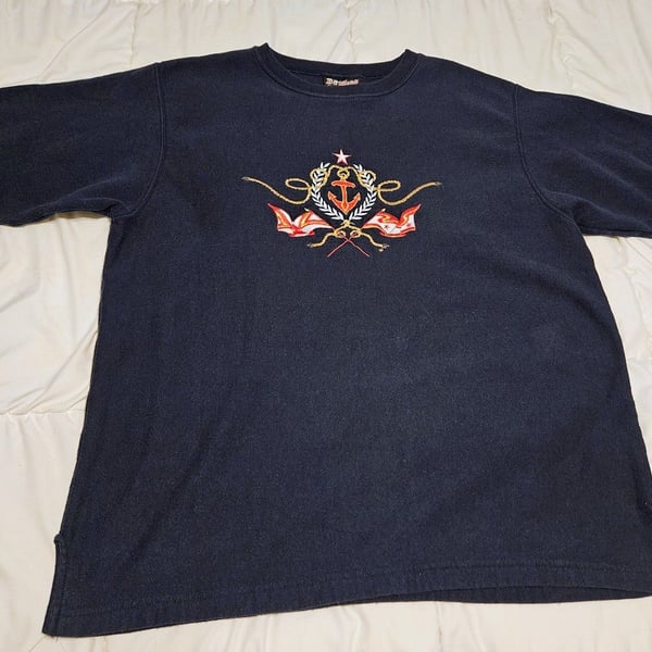 Bullseye Womans Navy Crewneck Tee Embroidered Nautical Graphic XL Pullover