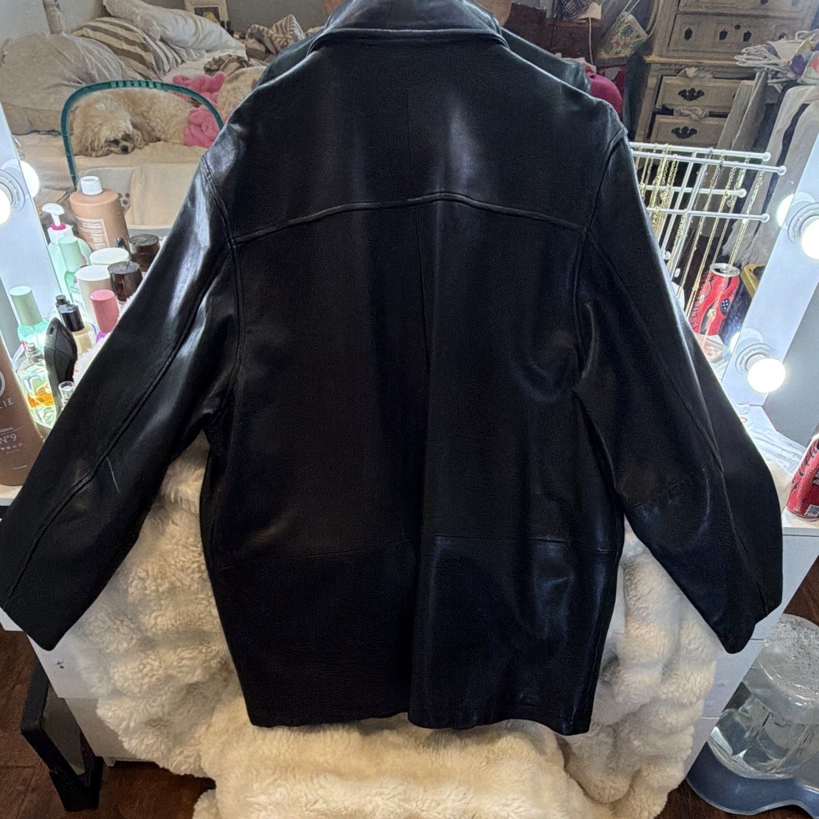 Ashworth Men’s Black Leather Jacket Button & Zip Closure Lined Pockets Size L 7