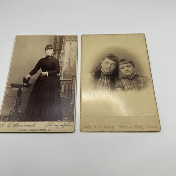 Antique CDV Photograph Lot X 2 Luzerne Pa Woman Children Fashion Dress