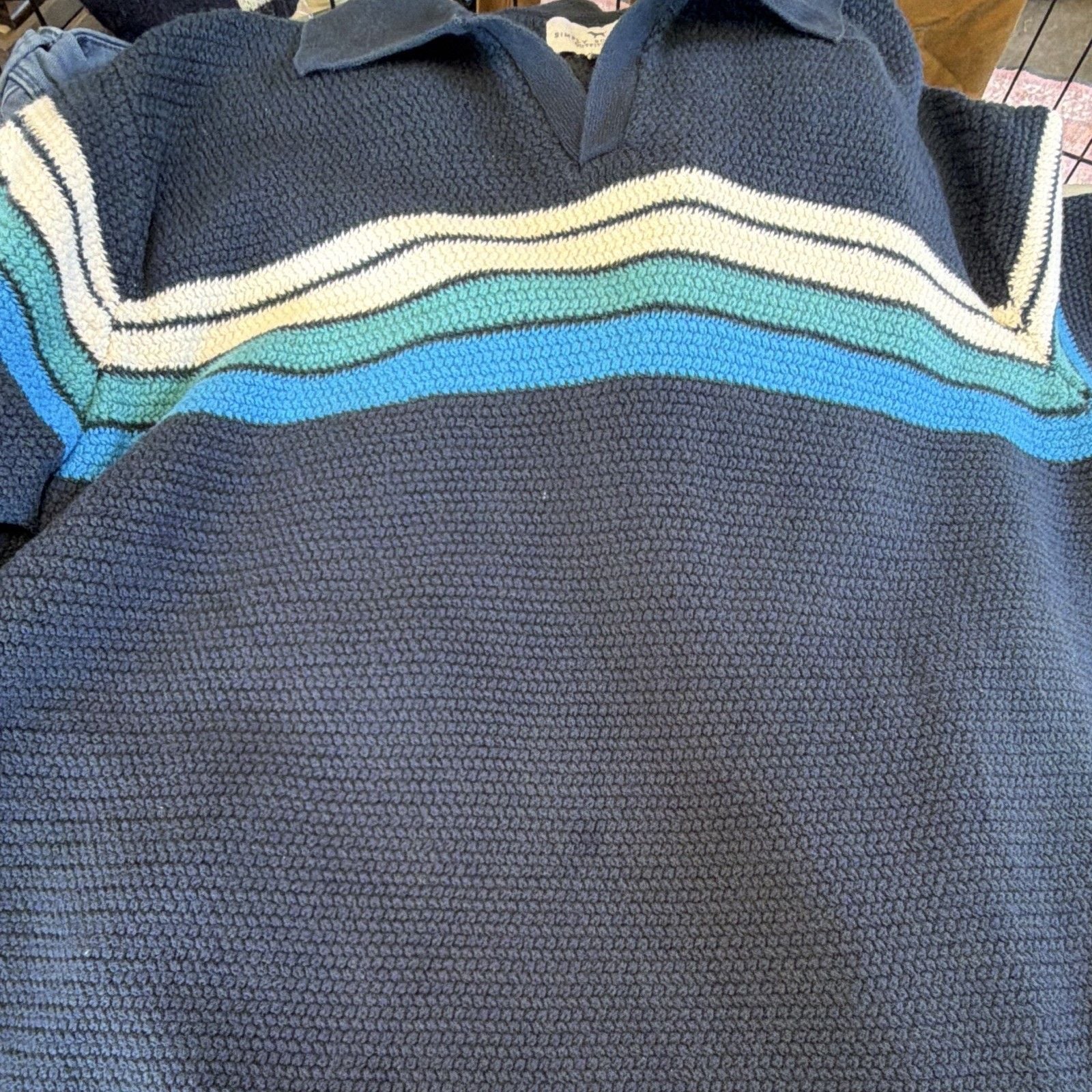 Simply Southern Outfitters Men's Collared Knit Pullover Sweater Short Sleeve L 6