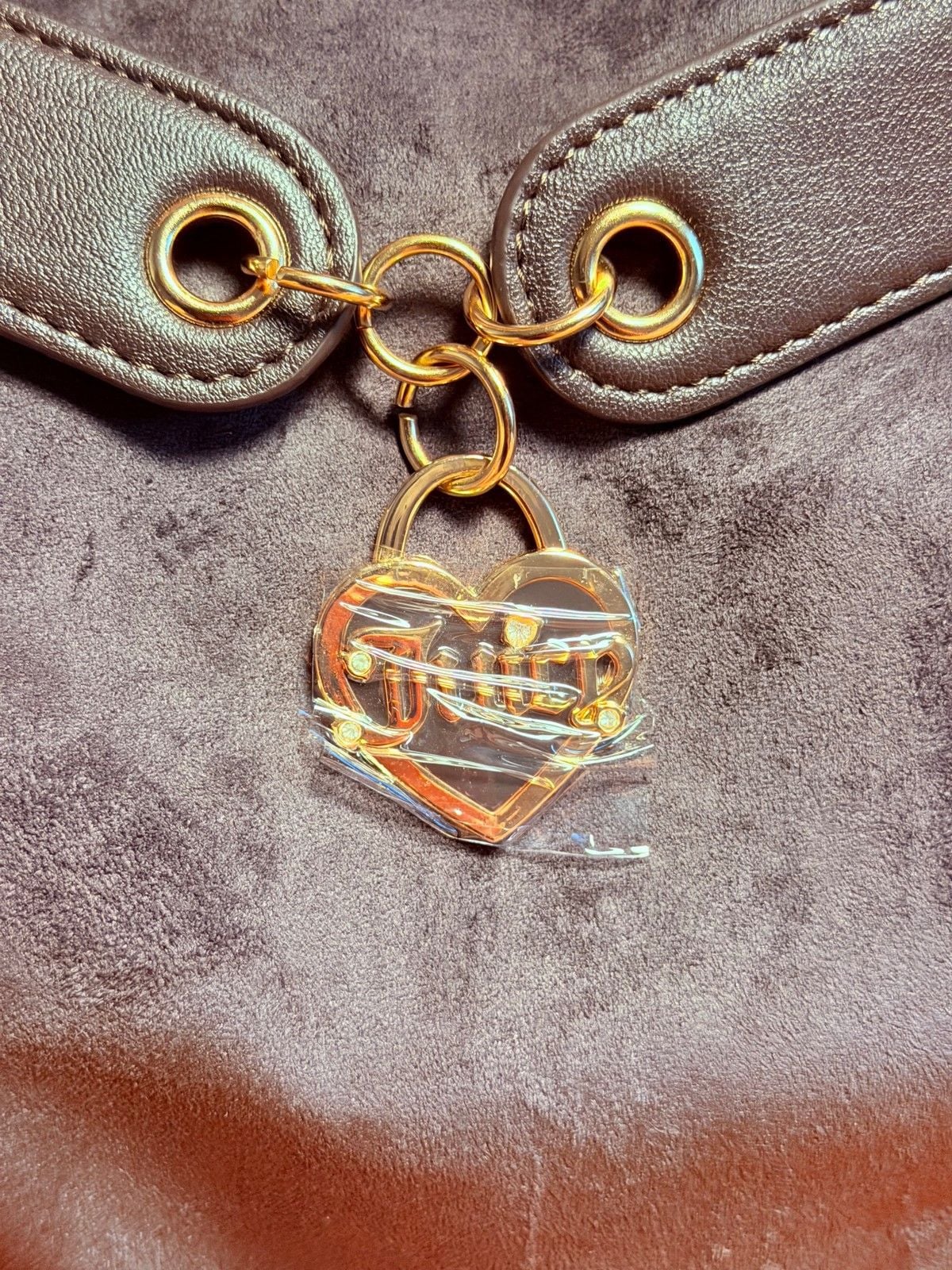 Juicy Couture Dark Brown Suede Leather Handbag with Gold Hardware 9