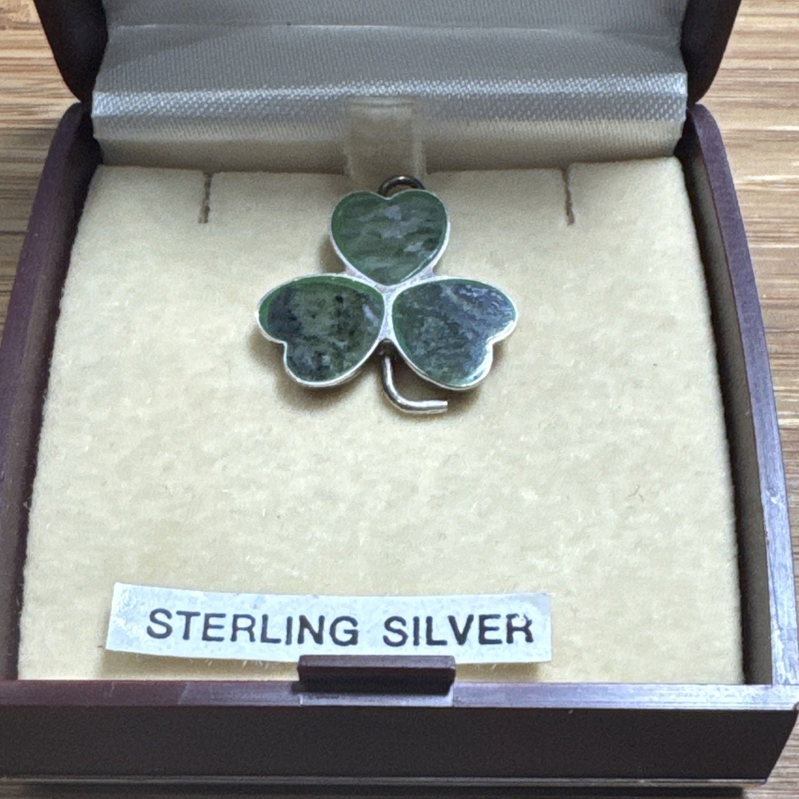 Vintage Connemara Marble Sterling Silver Shamrock Pendant Ireland Boxed 1