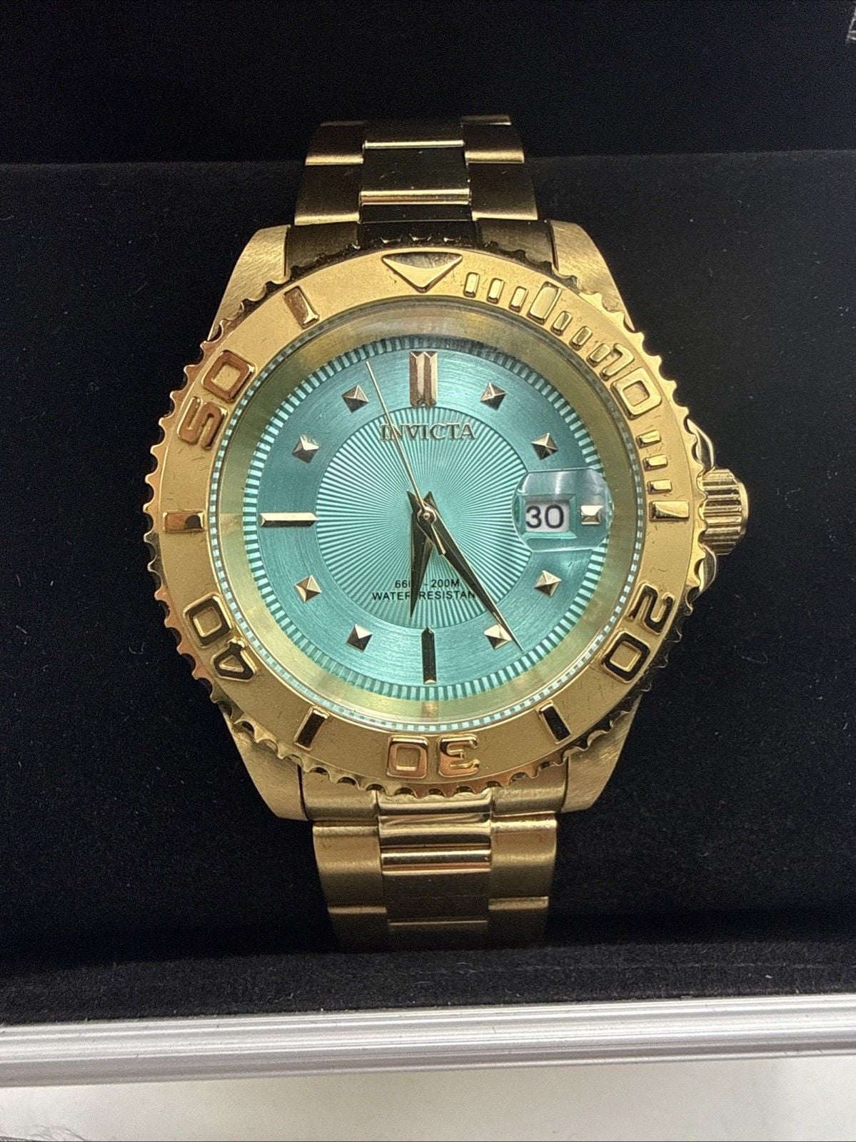 Invicta Pro Diver 50400 Gold Tone Tiffany Blue Dial Quartz Watch 40mm New In Box 12