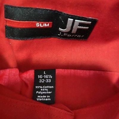 JF J. Ferrar Men’s Red Slim Long Sleeve Shirt L 16-161/2 32-33 3