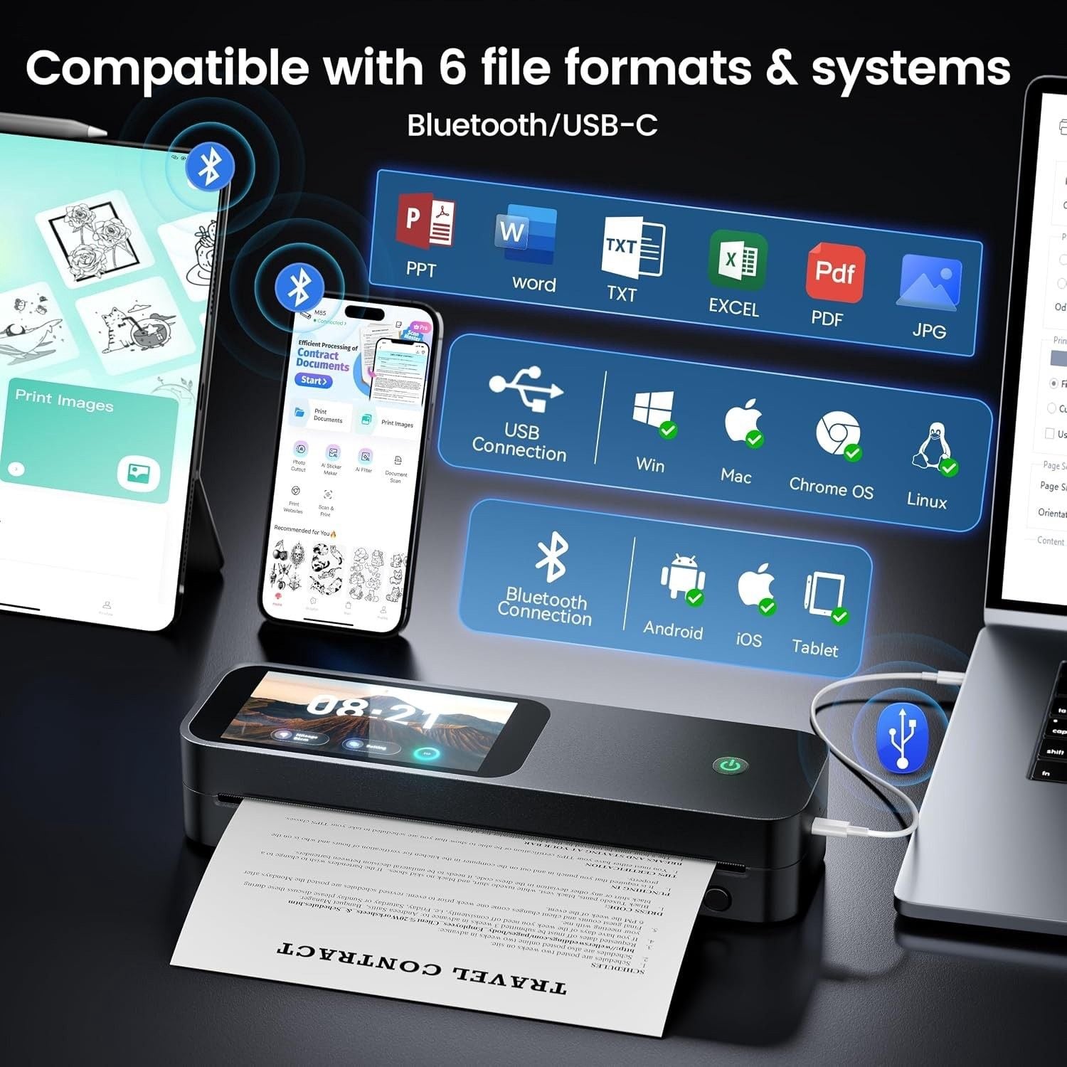 Phomemo M85 Touchscreen Portable Printers Wireless for Travel Small, Black 6